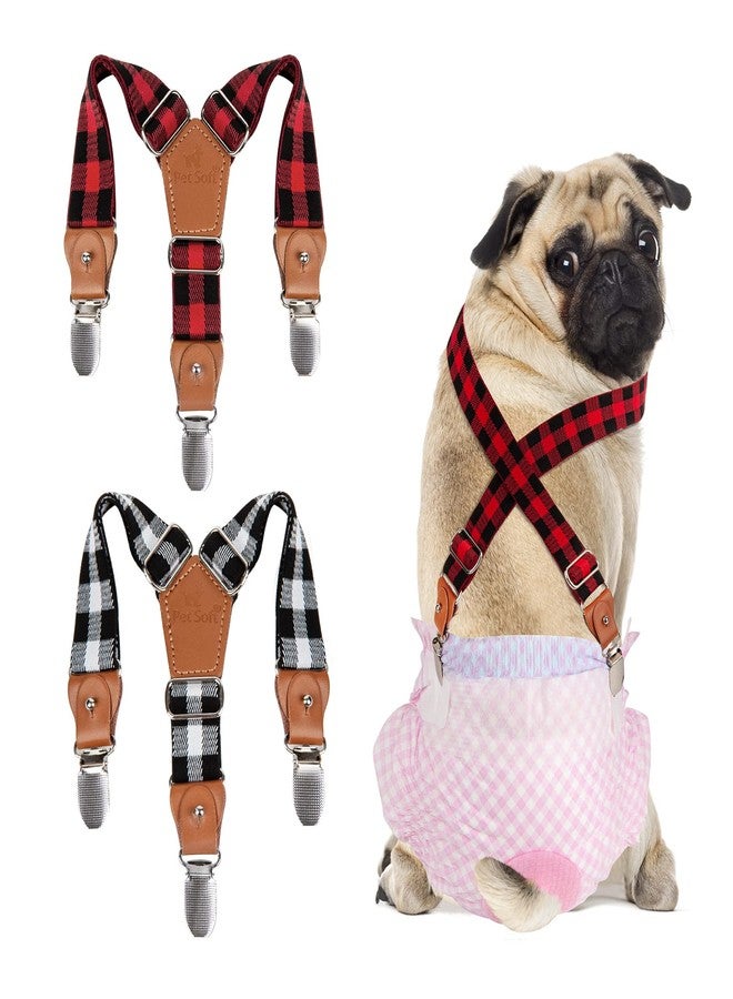 Pet Soft Dog Suspenders 2 Pieces Female Dog Diaper Suspenders for Dogs Diaper Keeper Suspender for Dogs Skirt, Dress, Diapers (Plaid, XS/S) - Image 1
